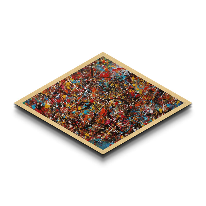Kinetic Color Storm Diamond Shaped Abstract Art Canvas Embossed Print Splatter Painting Bright Bold Expressionist Energy Home Style