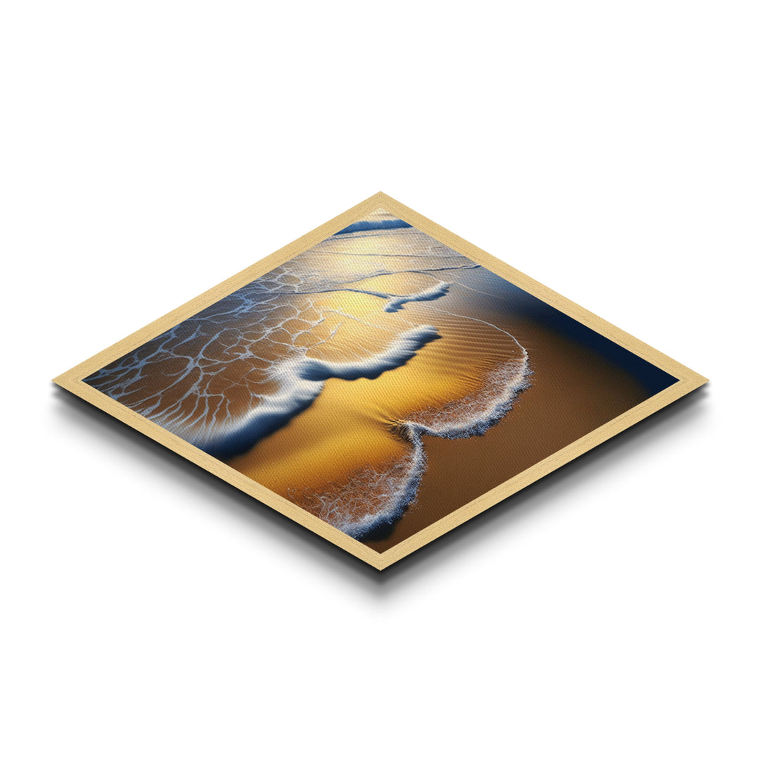 Golden Shoreline Tide – Diamond Shaped Ocean Wave Wall Decor, Coastal Nature Canvas Embossed Print, Beach Sunset Home Accent