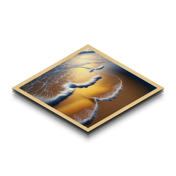 Golden Shoreline Tide – Diamond Shaped Ocean Wave Wall Decor, Coastal Nature Canvas Embossed Print, Beach Sunset Home Accent