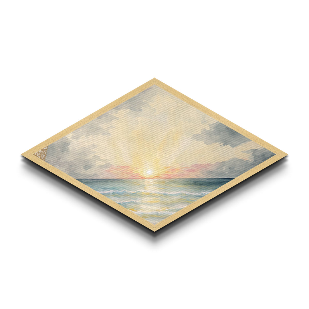 Serene Ocean Light – Diamond Shaped Pastel Seascape Canvas Textured Print, Soothing Sky and Waves Wall Decor Piece