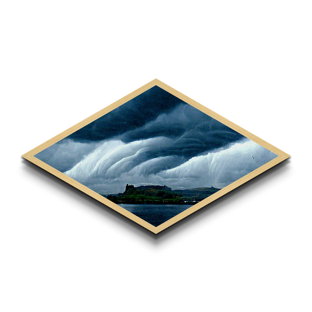 Storm Over Castle Diamond Shaped Dramatic Sky Canvas Art Print Thunderclouds Over Water Moody Landscape Gothic Fantasy Wall Decor