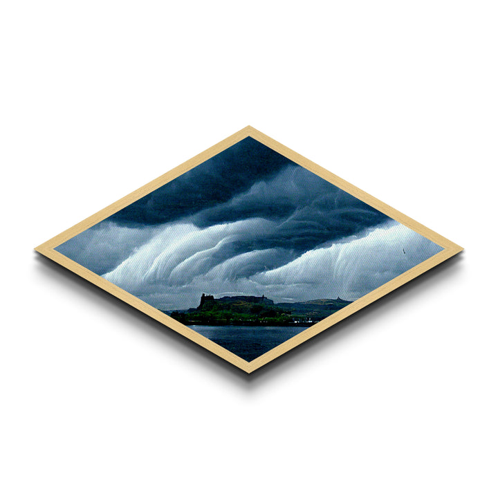 Storm Over Castle Diamond Shaped Dramatic Sky Canvas Art Print Thunderclouds Over Water Moody Landscape Gothic Fantasy Wall Decor