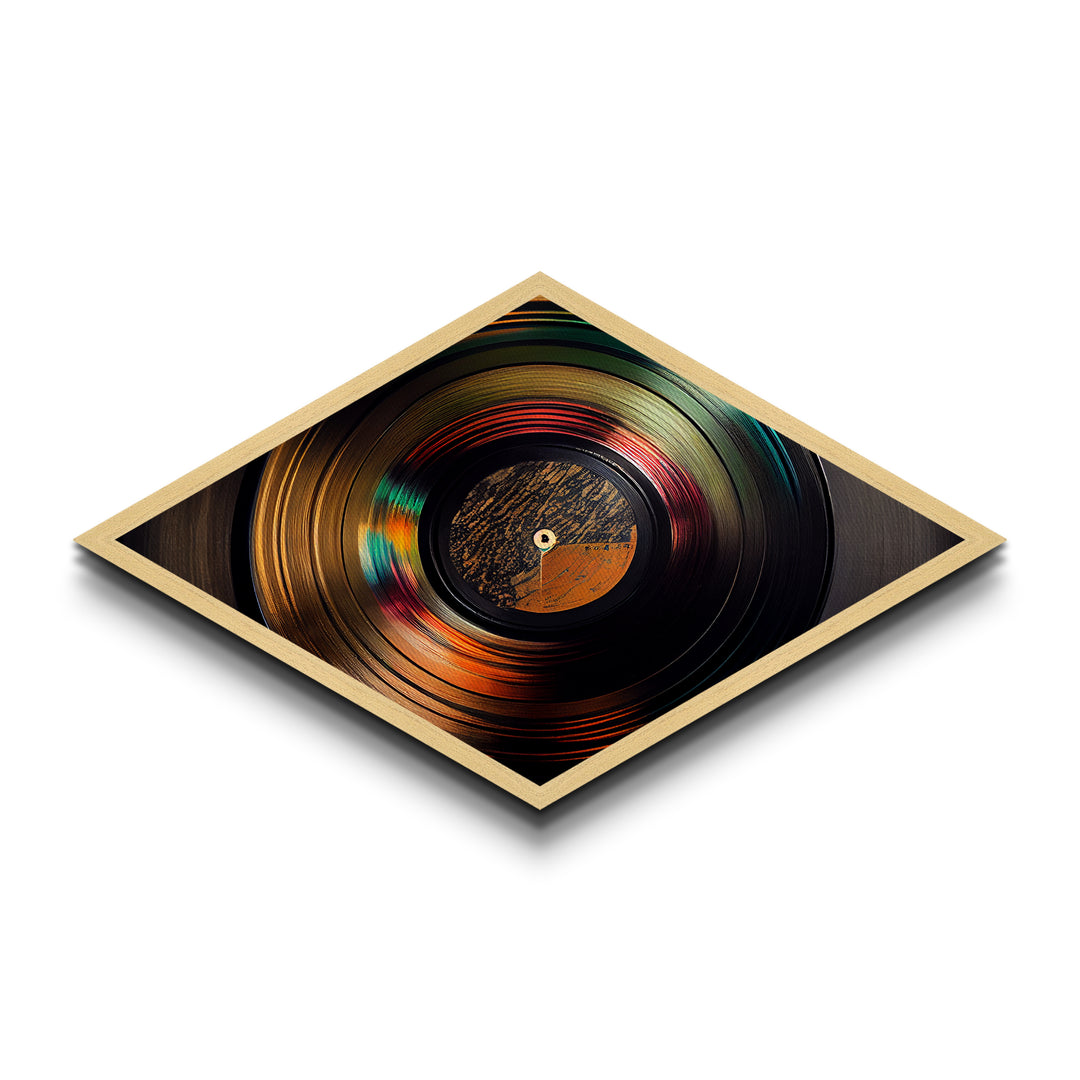 Diamond Shaped Golden Vinyl — Retro Record Album Wall Art Canvas Embossed Print, Eclectic Music Lover Decor, Bold Audio Aesthetic