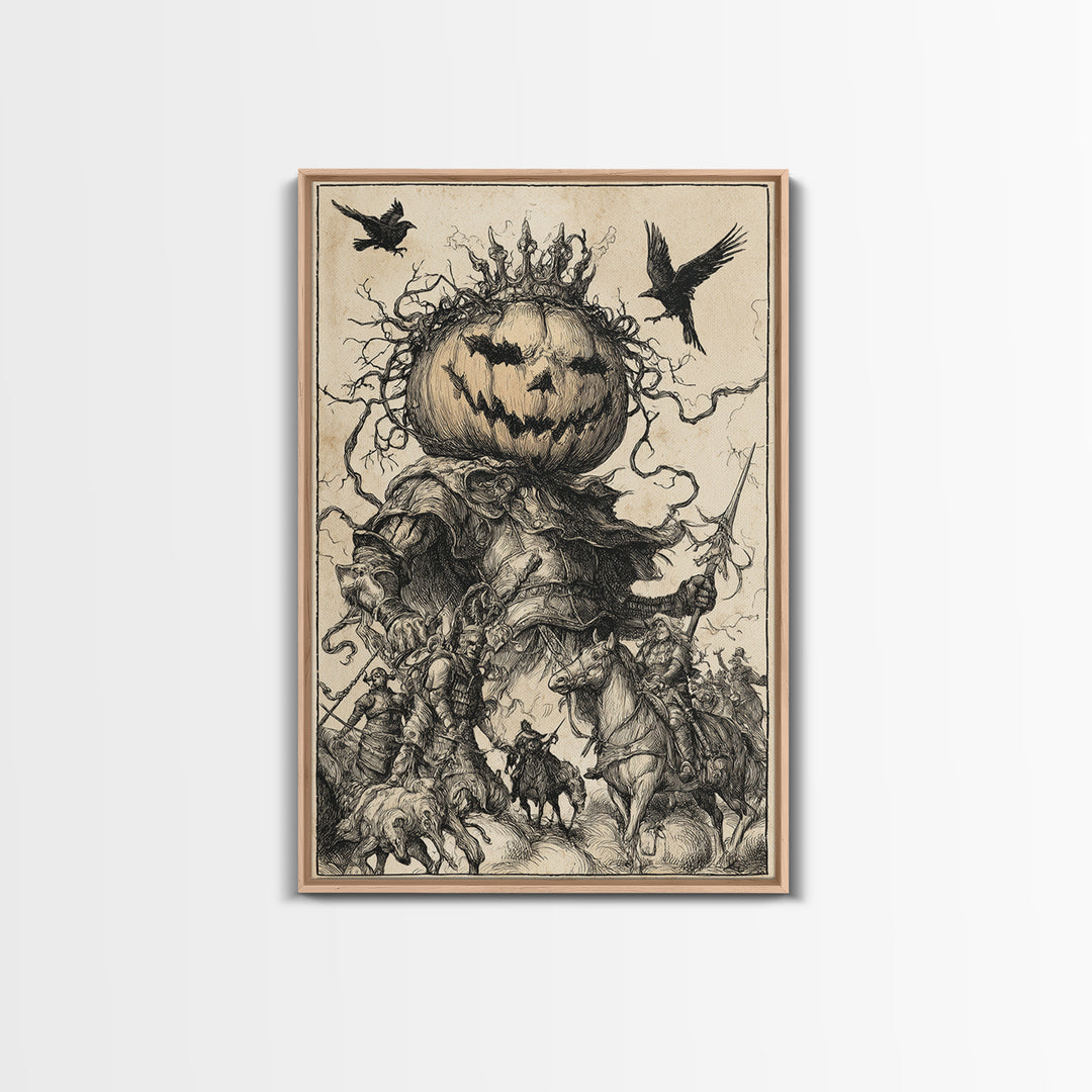 The Jack-O'-Lantern King, Renaissance Engraving Art, Vertical Wall Art, Gothic Horror Wall Art, Canvas Print, Halloween Wall Art