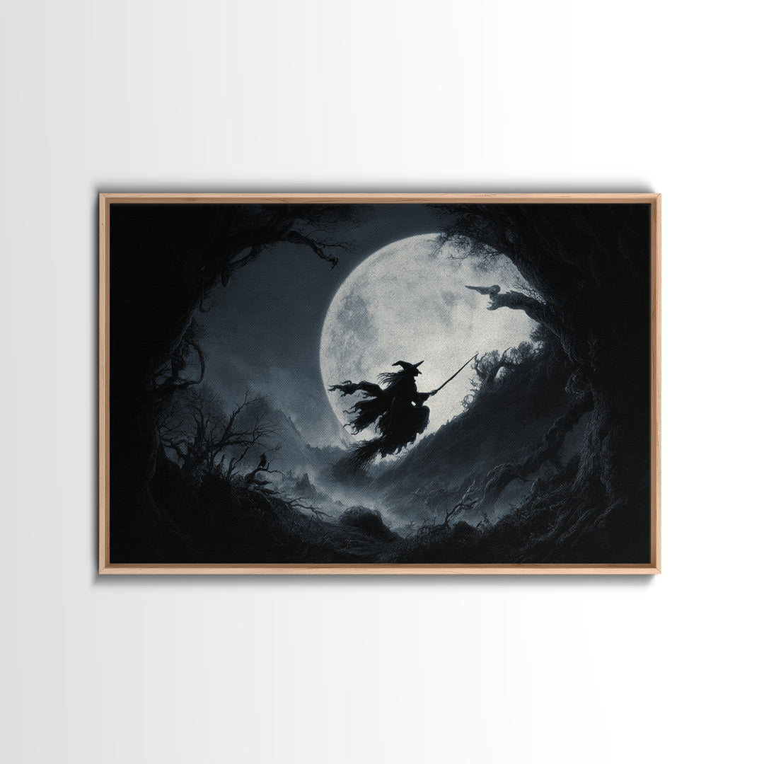 The Moonlit Witch, Baroque Witchcraft Art, Landscape Wall Art, Gothic Horror Wall Art, Framed Canvas Print, Halloween Wall Art
