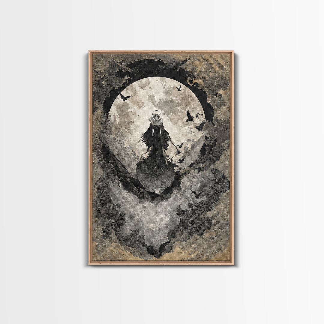 The Moonlit Witch, Decadent Gothic Art, Vertical Wall Art, Gothic Horror Wall Art, Framed Canvas Print, Halloween Wall Art