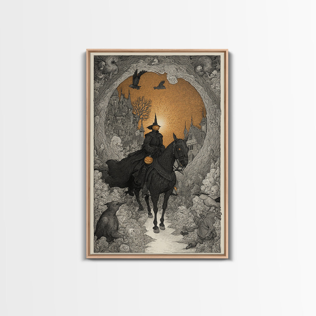 The Headless Horseman, Victorian Macabre Art, Vertical Wall Art, Dark Halloween Decor, Canvas Print, Halloween Wall Art
