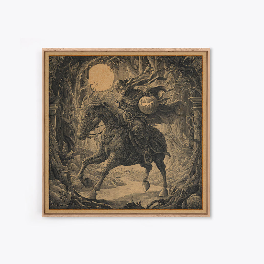 The Headless Horseman, Biomechanical Horror Art, Square Wall Art, Gothic Horror Wall Art, Framed Canvas Print, Halloween Wall Art