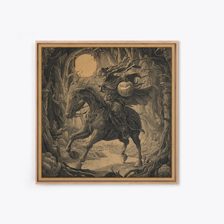 The Headless Horseman, Biomechanical Horror Art, Square Wall Art, Gothic Horror Wall Art, Framed Canvas Print, Halloween Wall Art
