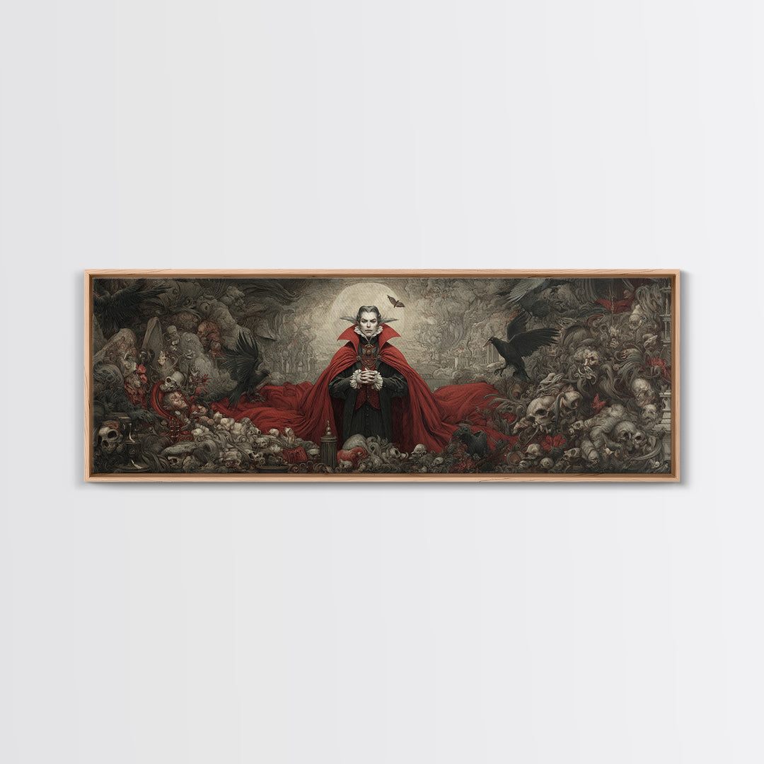 The Crimson Vampire, Medieval Grotesque Art, Extra Wide Wall Art, Gothic Horror Wall Art, Canvas Print, Halloween Wall Art