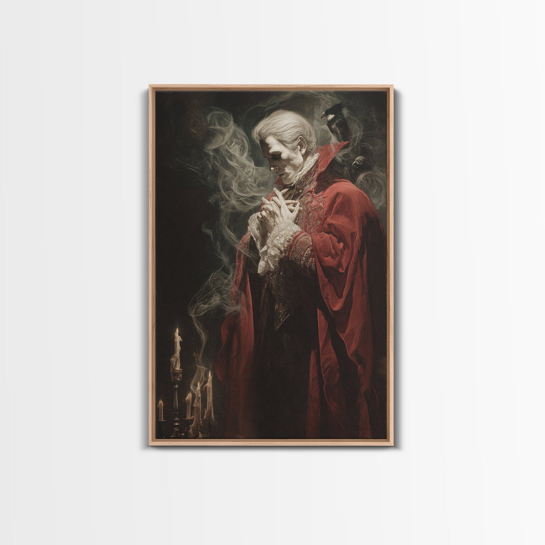 The Crimson Vampire, Dark Renaissance Art, Vertical Wall Art, Dark Fantasy Wall Art, Framed Canvas Print, Halloween Wall Art