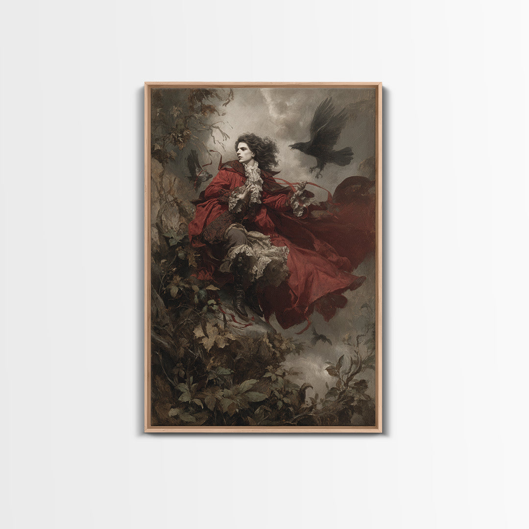 The Crimson Vampire, Baroque Witchcraft Art, Vertical Wall Art, Dark Fantasy Wall Art, Framed Canvas Print, Halloween Wall Art
