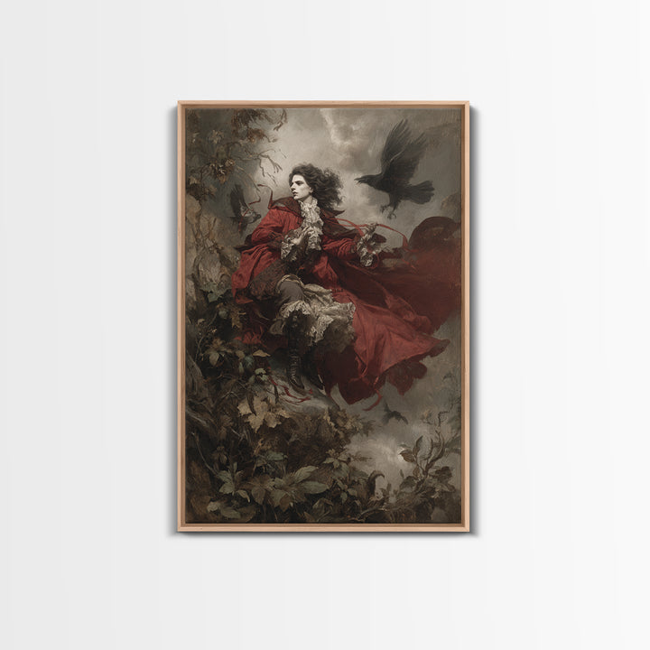 The Crimson Vampire, Baroque Witchcraft Art, Vertical Wall Art, Dark Fantasy Wall Art, Framed Canvas Print, Halloween Wall Art