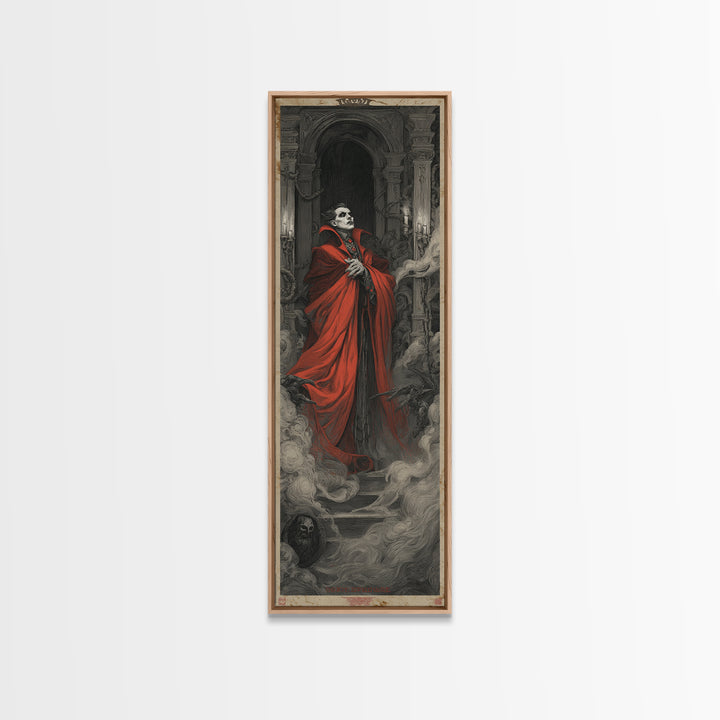 The Crimson Vampire, Architectural Etching Art, Tall Narrow Wall Art, Dark Fantasy Wall Art, Canvas Print, Halloween Wall Art