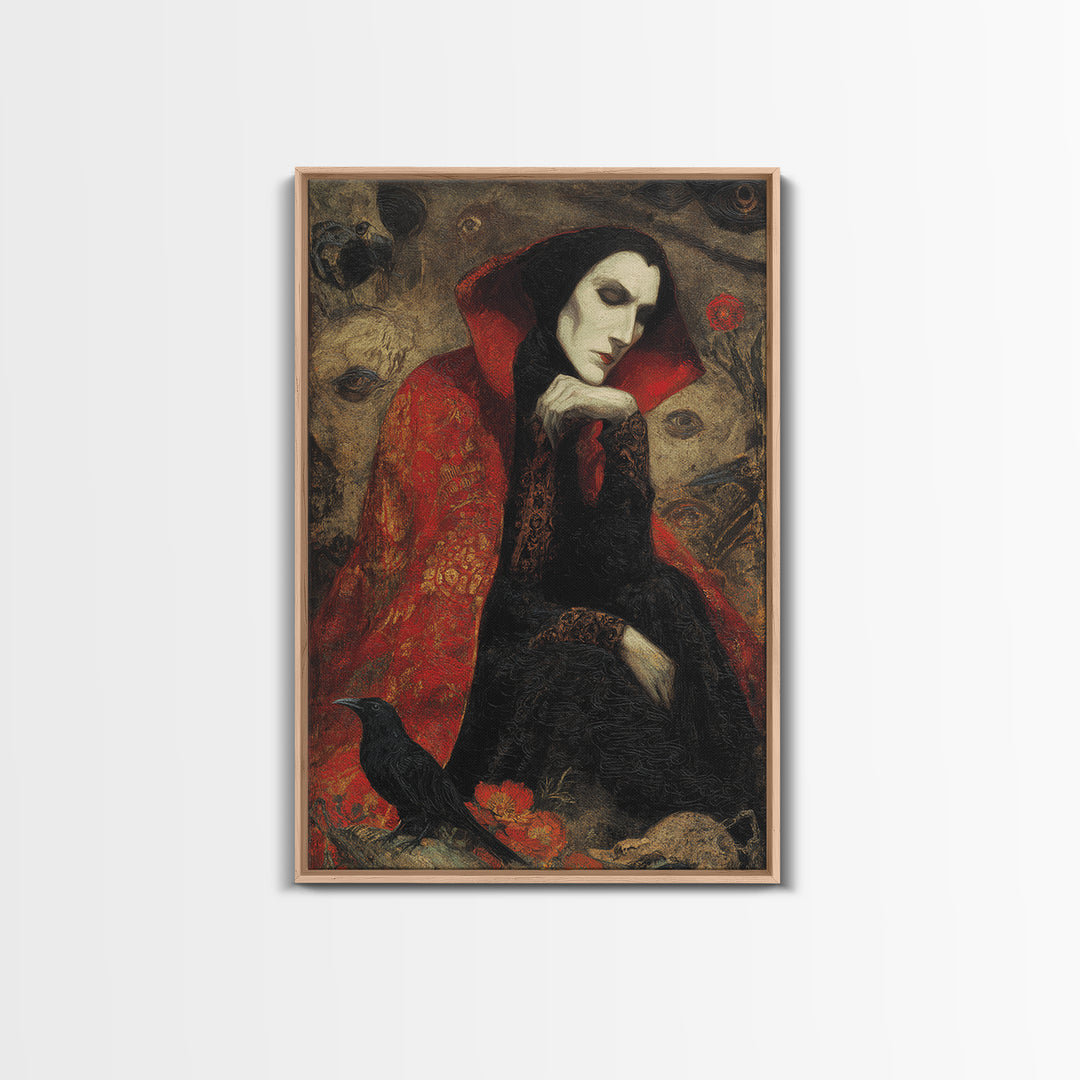 The Crimson Vampire, Symbolist Dream Art, Vertical Wall Art, Macabre Wall Art, Framed Canvas Print, Halloween Wall Art