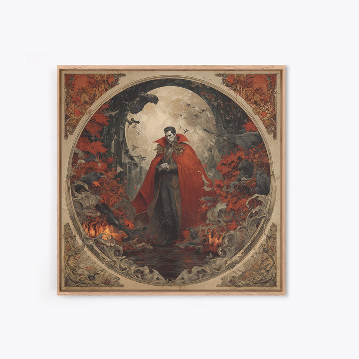 The Crimson Vampire, Symbolist Gothic Landscape, Square Wall Art, Dark Halloween Decor, Framed Canvas Print, Halloween Wall Art