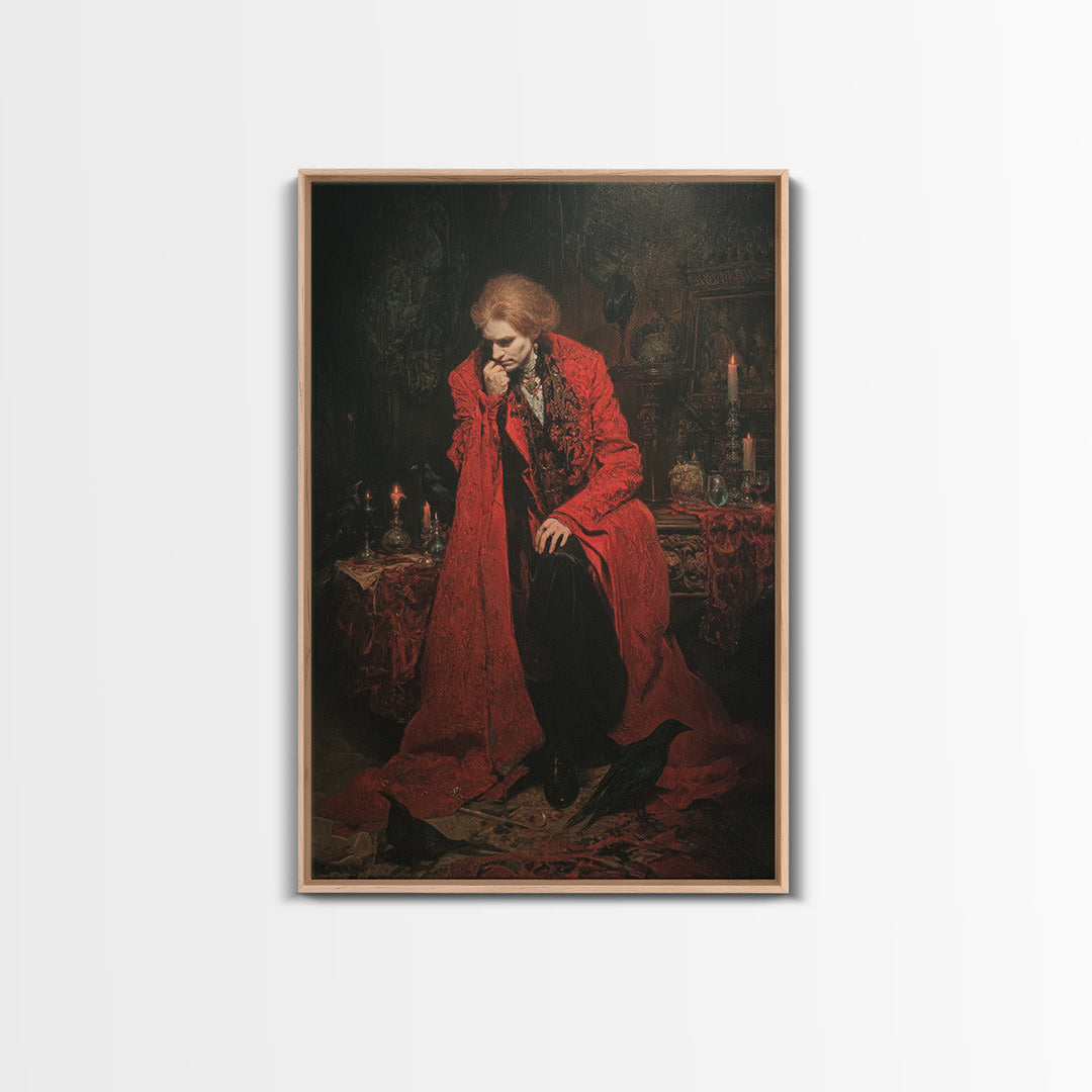 The Crimson Vampire, Ornate Symbolist Art, Vertical Wall Art, Gothic Horror Wall Art, Canvas Print, Halloween Wall Art