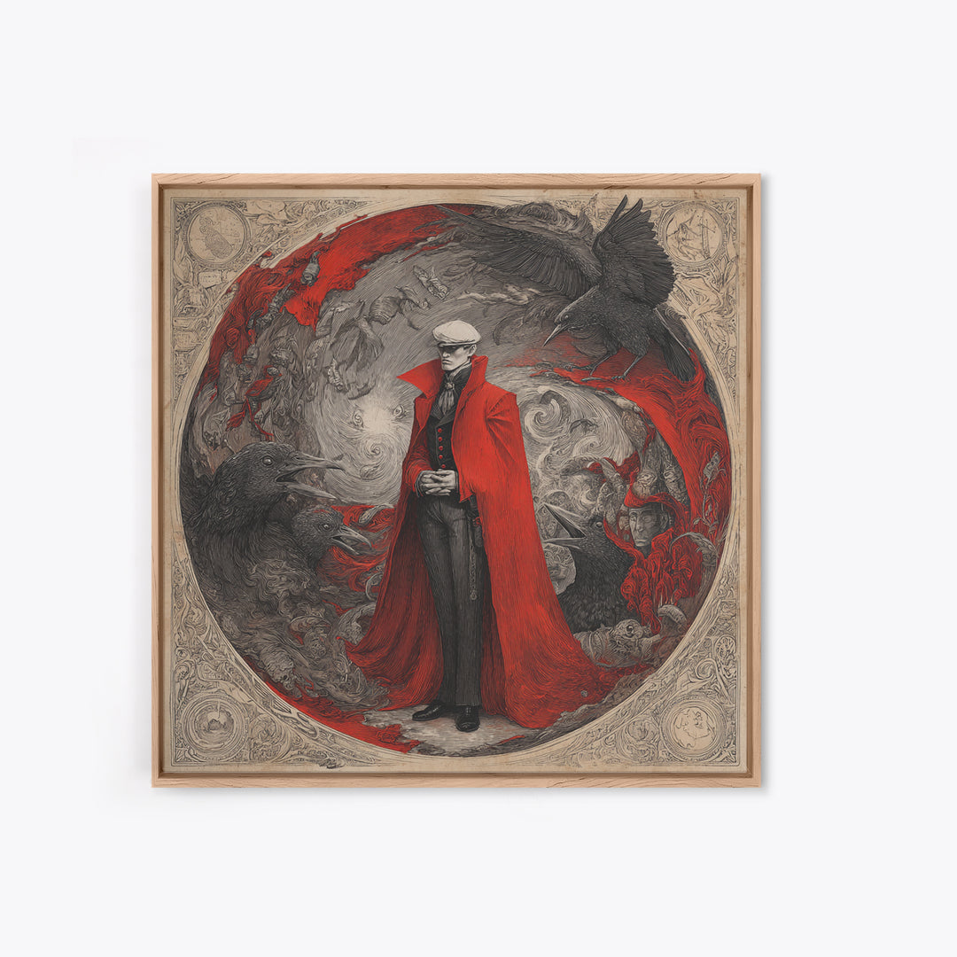 The Crimson Vampire, Expressionist Nightmare Art, Square Wall Art, Macabre Wall Art, Framed Canvas Print, Halloween Wall Art