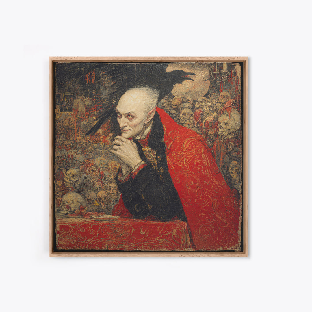 The Crimson Vampire, Grotesque Carnival Art, Square Wall Art, Dark Halloween Decor, Canvas Print, Halloween Wall Art, Statement Wall Art