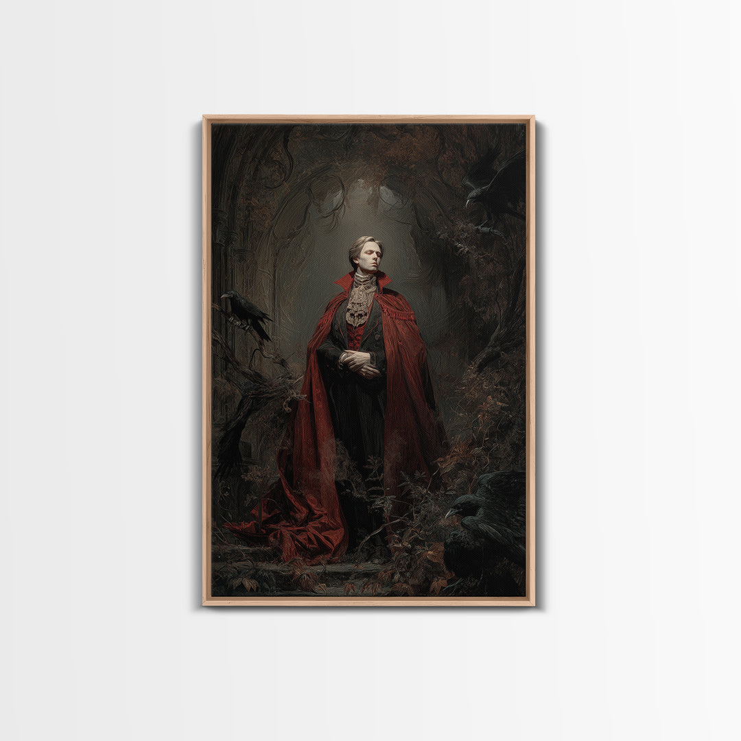 The Crimson Vampire, Expressionist Gothic Art, Vertical Wall Art, Dark Halloween Decor, Canvas Print, Halloween Wall Art, Macabre Wall Art