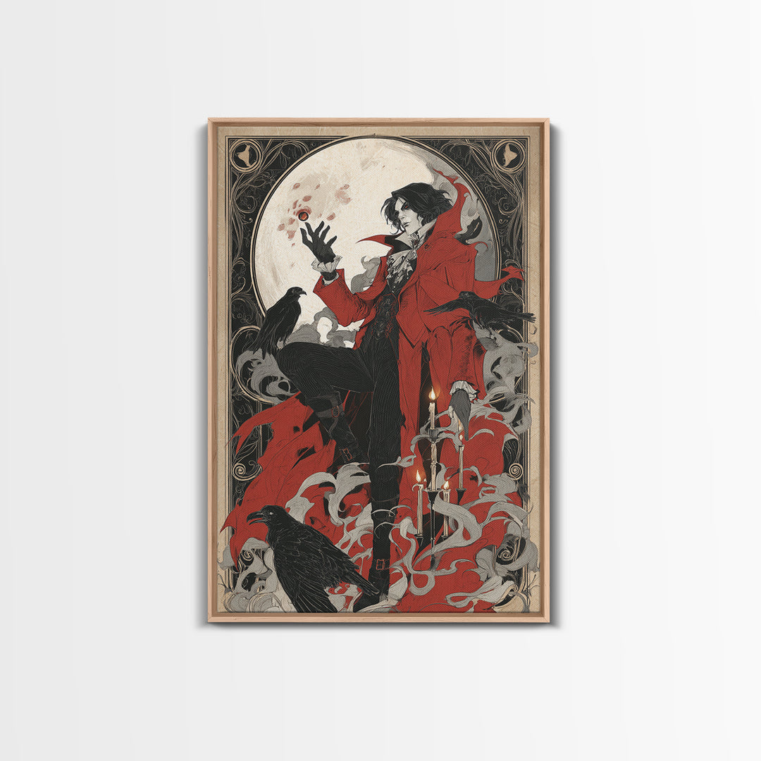 The Crimson Vampire, Decadent Line Art, Vertical Wall Art, Dark Fantasy Wall Art, Framed Canvas Print, Halloween Wall Art