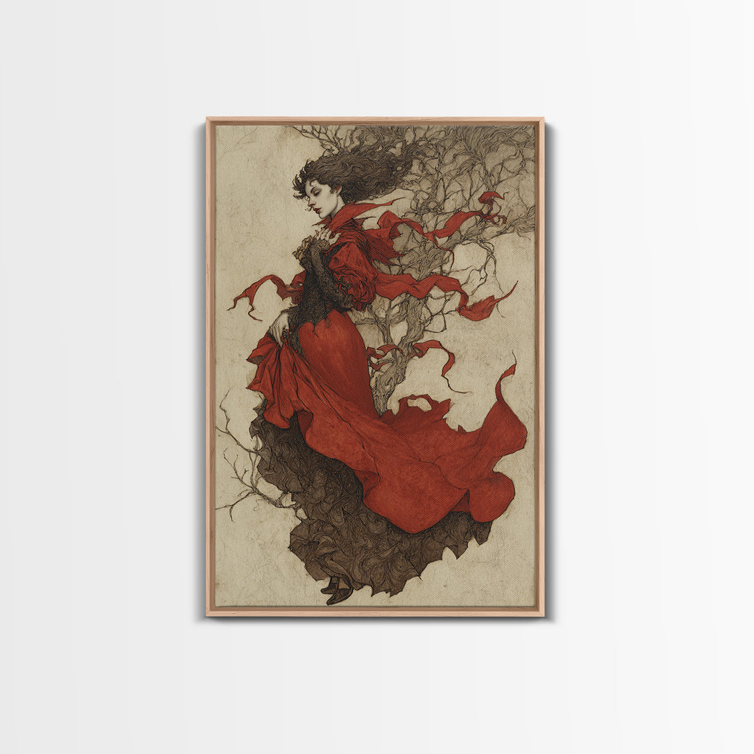 The Crimson Vampire, Gothic Storybook Art, Vertical Wall Art, Gothic Horror Wall Art, Framed Canvas Print, Halloween Wall Art