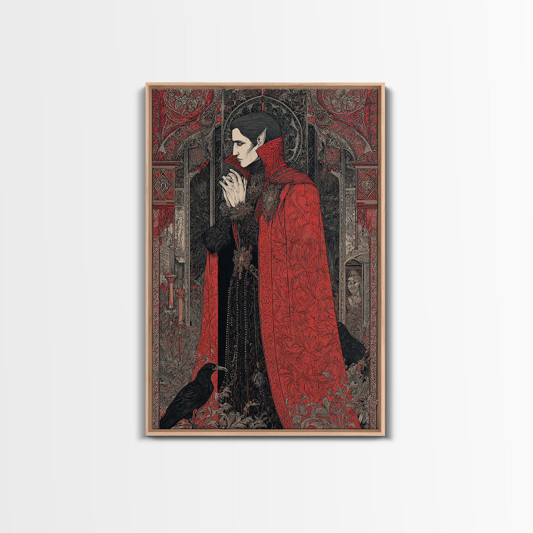The Crimson Vampire, Stained Glass Gothic Art, Vertical Wall Art, Dark Fantasy Wall Art, Canvas Print, Halloween Wall Art, Halloween Decor