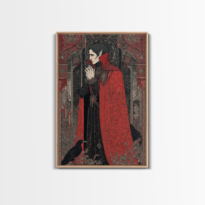 The Crimson Vampire, Stained Glass Gothic Art, Vertical Wall Art, Dark Fantasy Wall Art, Canvas Print, Halloween Wall Art, Halloween Decor