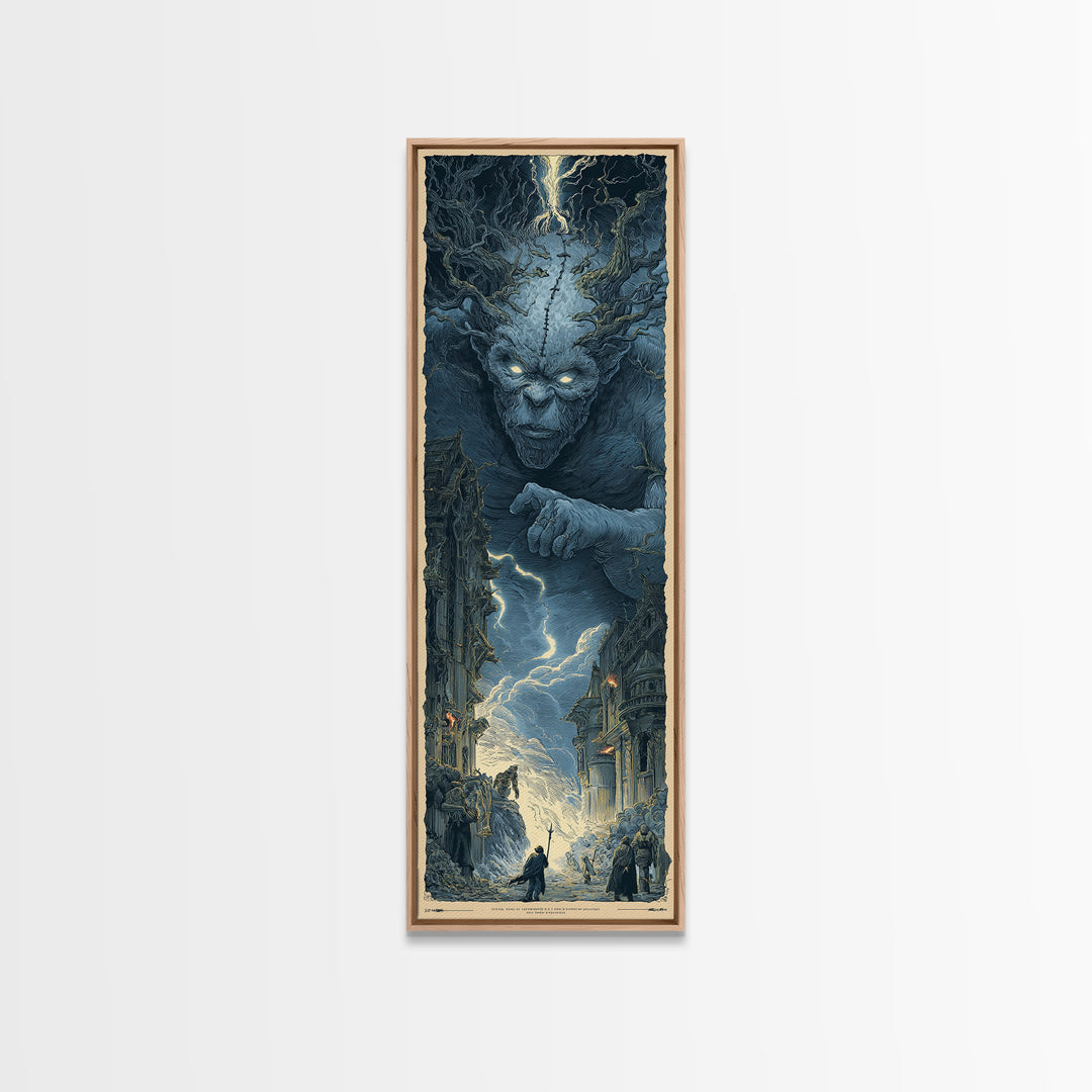 The Stitched Giant, Gothic Engraving Art, Tall Narrow Wall Art, Macabre Wall Art, Canvas Print, Halloween Wall Art, Dark Fantasy Art