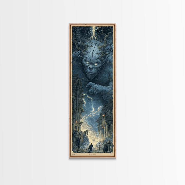 The Stitched Giant, Gothic Engraving Art, Tall Narrow Wall Art, Macabre Wall Art, Canvas Print, Halloween Wall Art, Dark Fantasy Art
