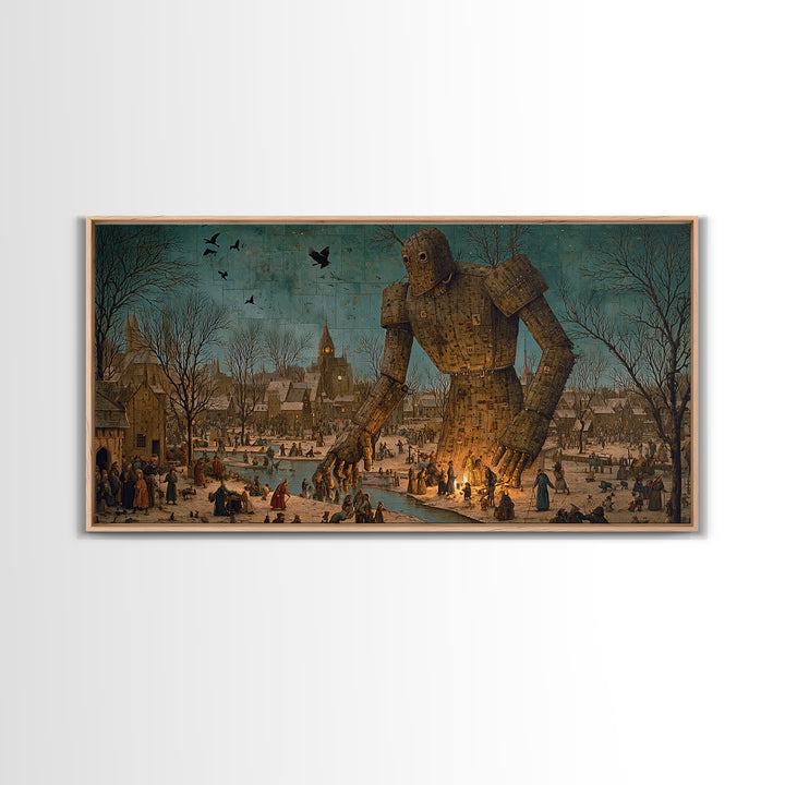 The Stitched Giant, Northern Renaissance Horror, Wide Panoramic Art, Dark Fantasy Wall Art, Canvas Print, Halloween Wall Art