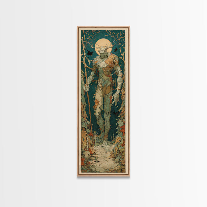 The Stitched Giant, Dark Renaissance Art, Tall Narrow Wall Art, Gothic Horror Wall Art, Framed Canvas Print, Halloween Wall Art
