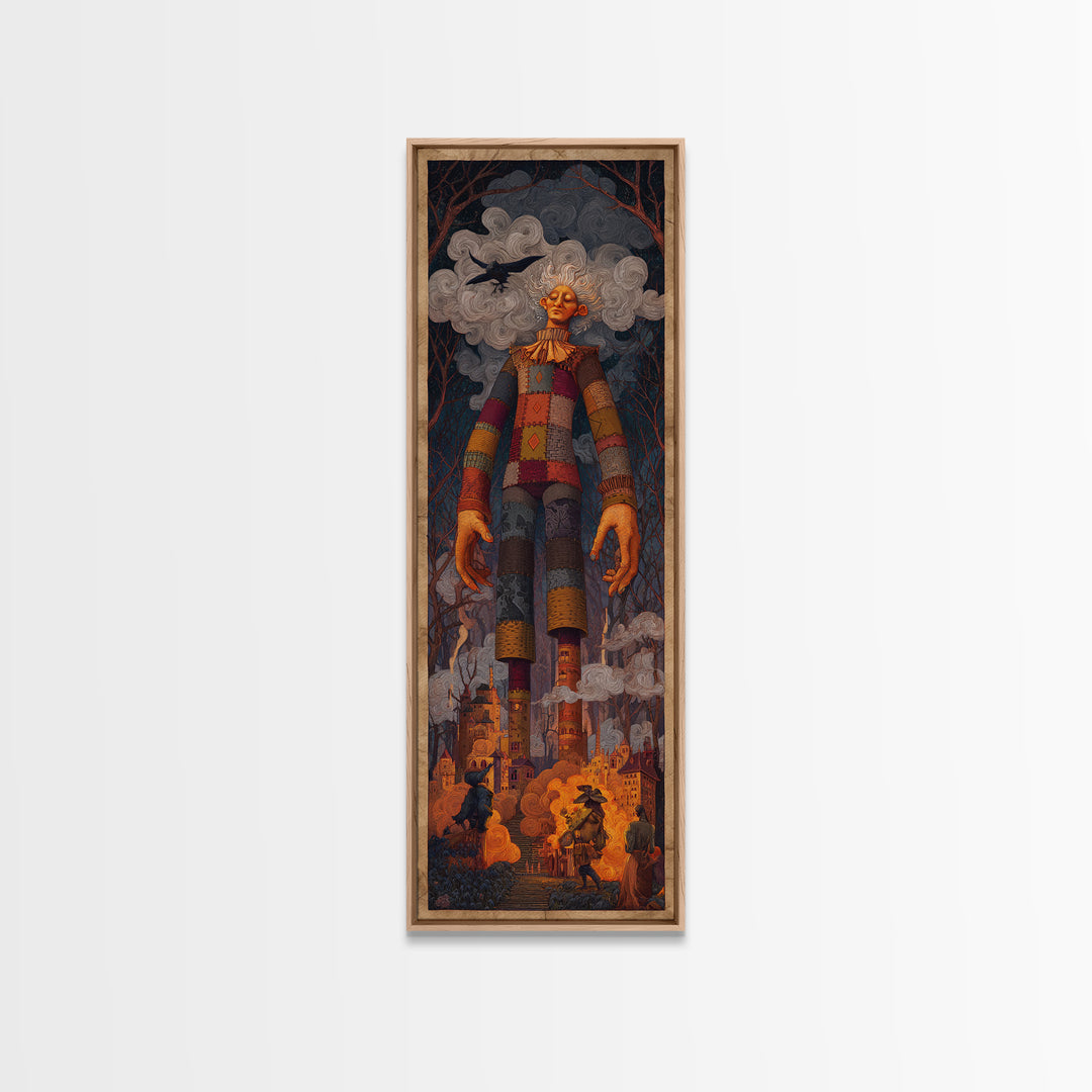 The Stitched Giant, Visionary Gothic Art, Tall Narrow Wall Art, Gothic Horror Wall Art, Canvas Print, Halloween Wall Art