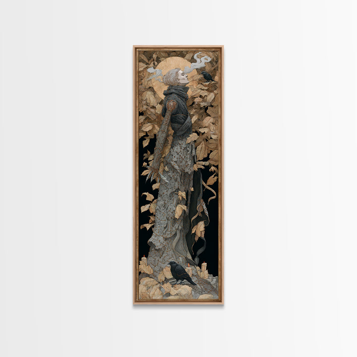 The Stitched Giant, Symbolist Death Art, Tall Narrow Wall Art, Dark Halloween Decor, Framed Canvas Print, Halloween Wall Art