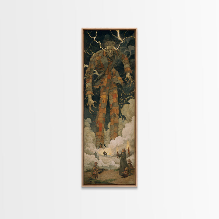 The Stitched Giant, Dark Symbolist Art, Tall Narrow Wall Art, Dark Fantasy Wall Art, Canvas Print, Halloween Wall Art
