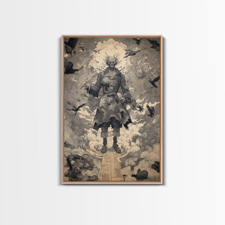 The Stitched Giant, Symbolist Etching Art, Vertical Wall Art, Dark Halloween Decor, Canvas Print, Halloween Wall Art, Dark Fantasy Art
