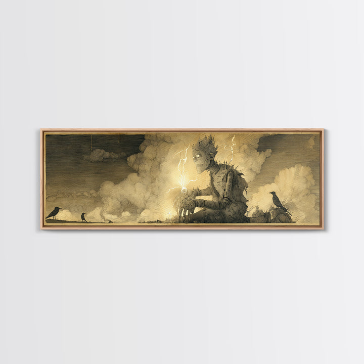 The Stitched Giant, Expressionist Nightmare Art, Extra Wide Wall Art, Gothic Horror Wall Art, Framed Canvas Print, Halloween Wall Art