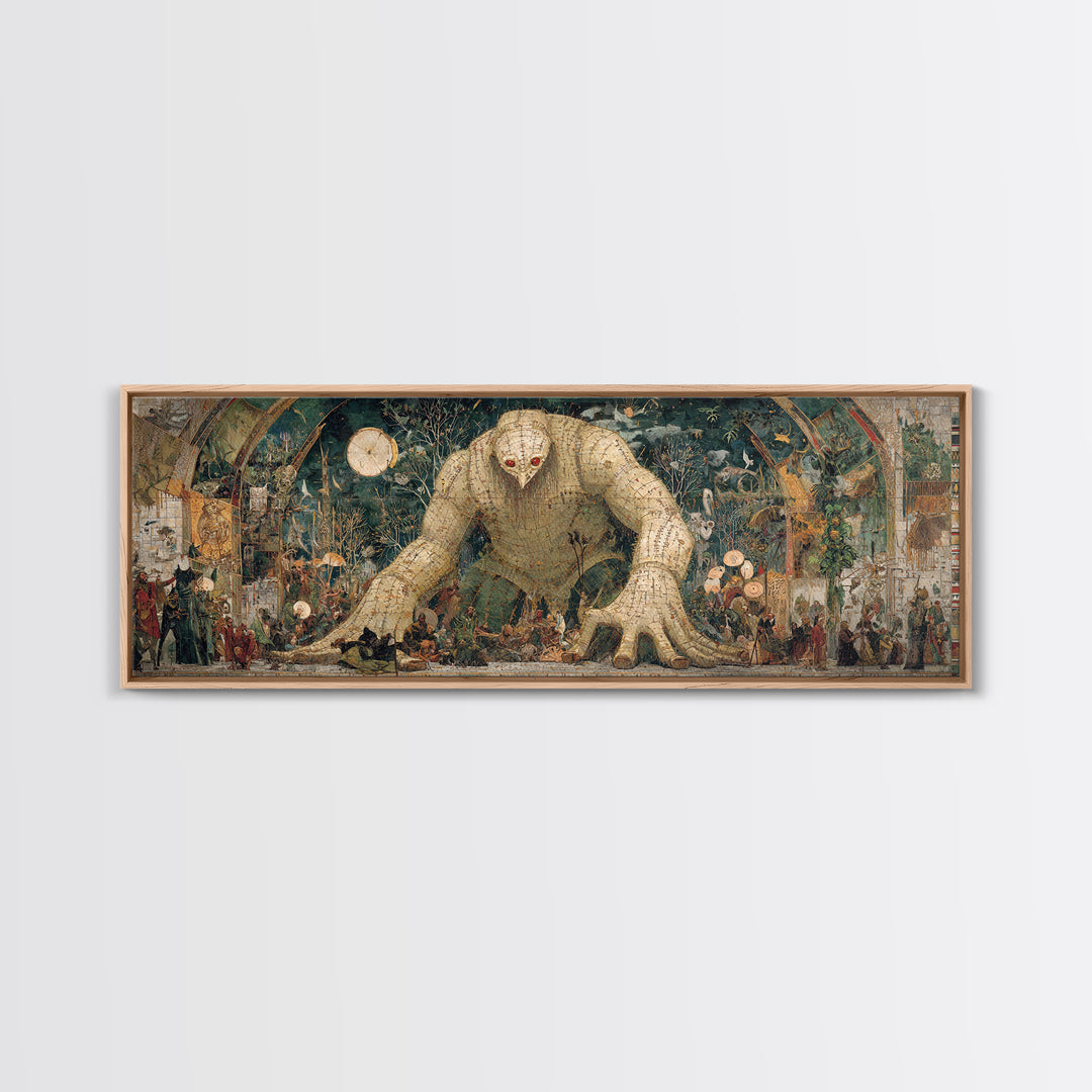 The Stitched Giant, Grotesque Carnival Art, Extra Wide Wall Art, Dark Halloween Decor, Framed Canvas Print, Halloween Wall Art