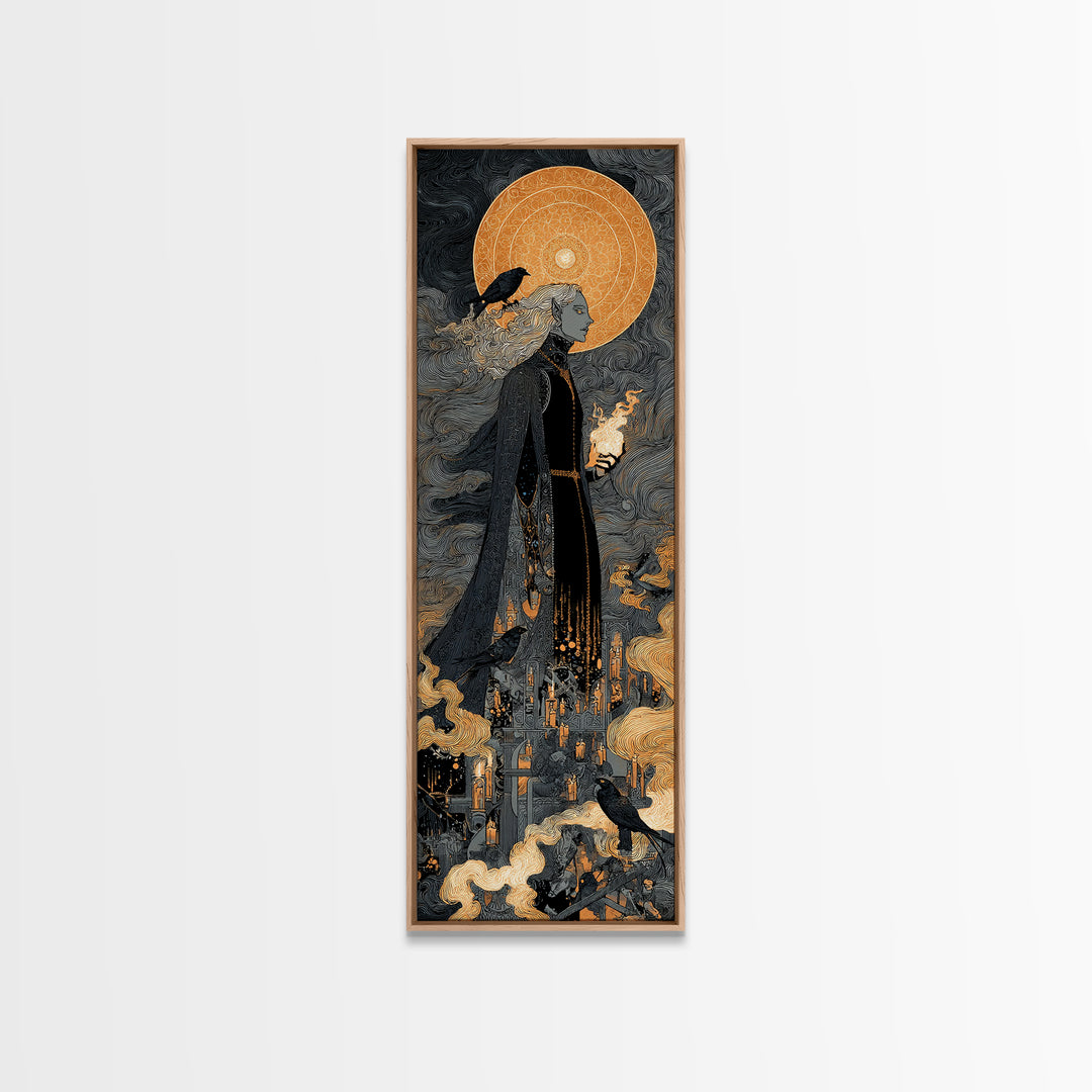 The Stitched Giant, Stained Glass Gothic Art, Tall Narrow Wall Art, Dark Halloween Decor, Canvas Print, Halloween Wall Art