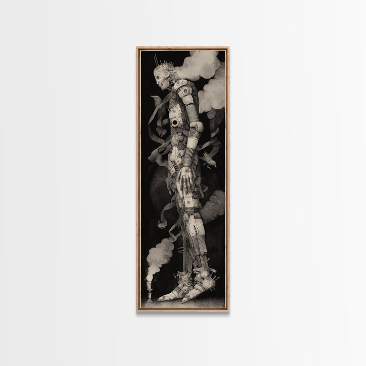 The Stitched Giant, Biomechanical Horror Art, Tall Narrow Wall Art, Dark Halloween Decor, Canvas Print, Halloween Wall Art