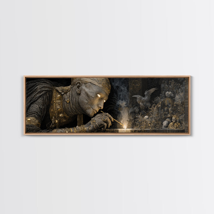 The Mummy Pharaoh, Medieval Grotesque Art, Extra Wide Wall Art, Dark Fantasy Wall Art, Canvas Print, Halloween Wall Art