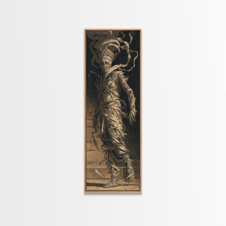 The Mummy Pharaoh, Architectural Etching Art, Tall Narrow Wall Art, Gothic Horror Wall Art, Canvas Print, Halloween Wall Art