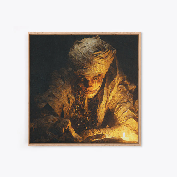 The Mummy Pharaoh, Symbolist Etching Art, Square Wall Art, Dark Fantasy Wall Art, Canvas Print, Halloween Wall Art, Halloween Decor