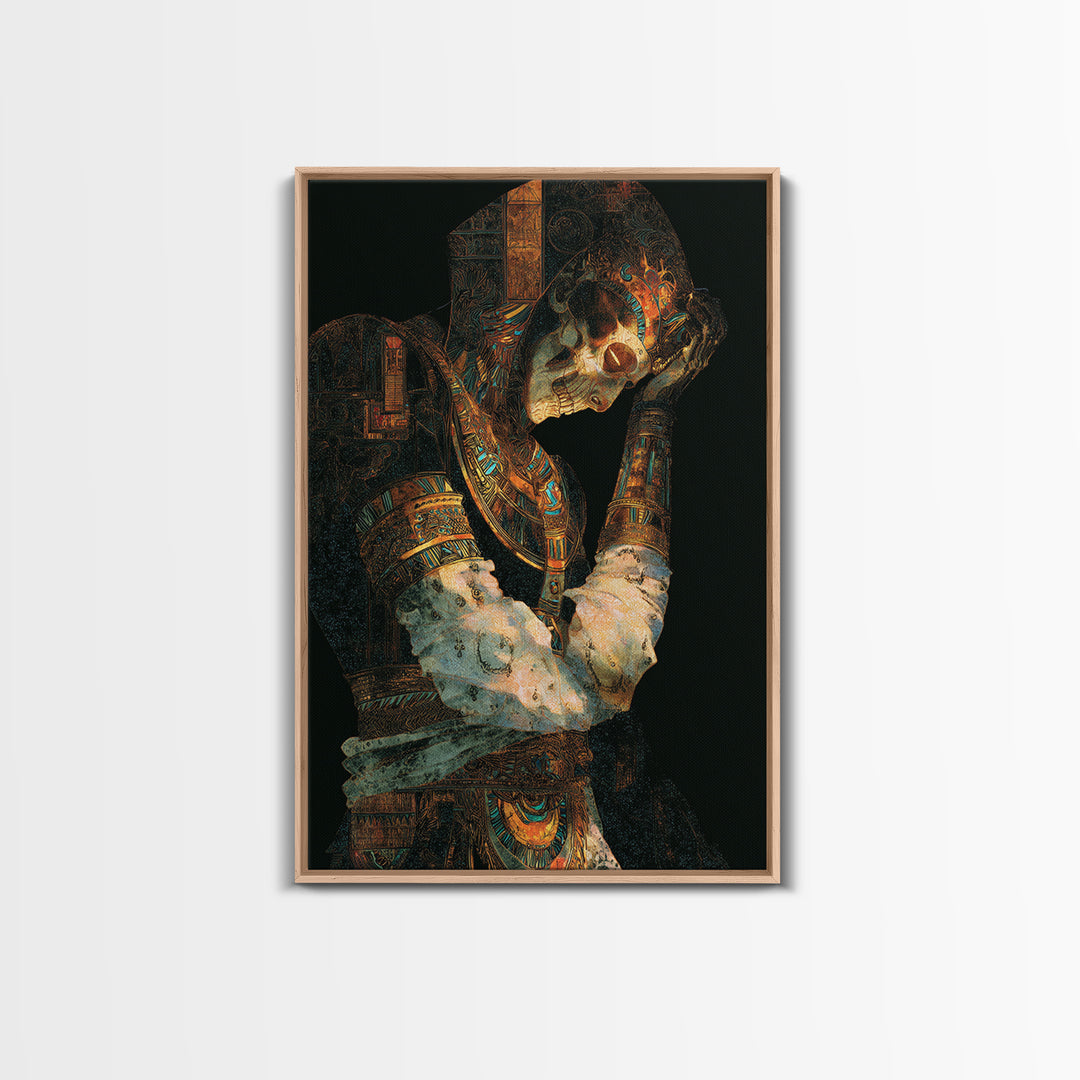 The Mummy Pharaoh, Stained Glass Gothic Art, Vertical Wall Art, Macabre Wall Art, Framed Canvas Print, Halloween Wall Art