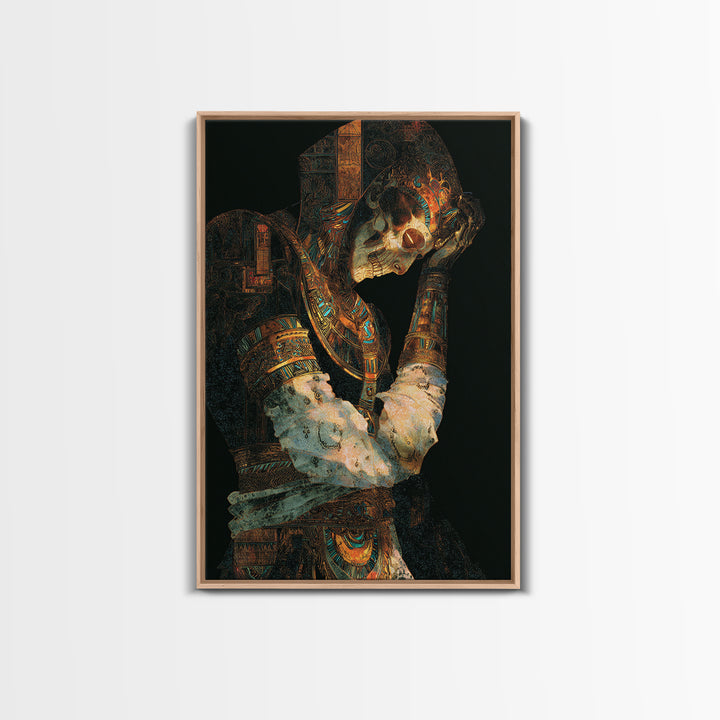 The Mummy Pharaoh, Stained Glass Gothic Art, Vertical Wall Art, Macabre Wall Art, Framed Canvas Print, Halloween Wall Art