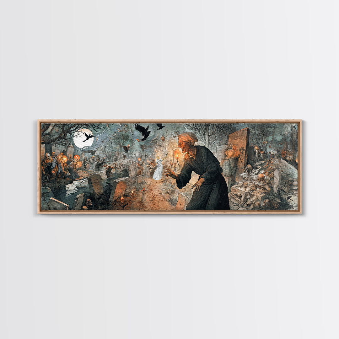 The Graveyard Ghost, Northern Renaissance Horror, Extra Wide Wall Art, Macabre Wall Art, Canvas Print, Halloween Wall Art