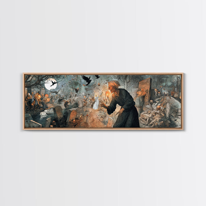 The Graveyard Ghost, Northern Renaissance Horror, Extra Wide Wall Art, Macabre Wall Art, Canvas Print, Halloween Wall Art