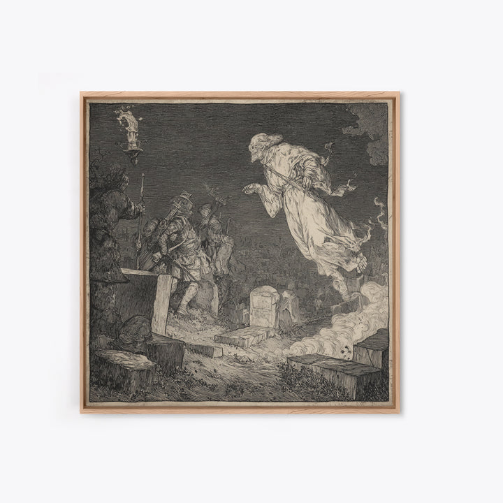 The Graveyard Ghost, Renaissance Engraving Art, Square Wall Art, Gothic Horror Wall Art, Canvas Print, Halloween Wall Art