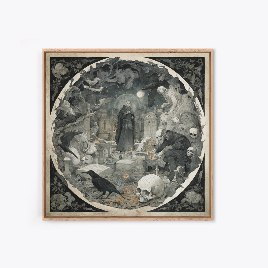 The Graveyard Ghost, Danse Macabre Art, Square Wall Art, Gothic Horror Wall Art, Canvas Print, Halloween Wall Art