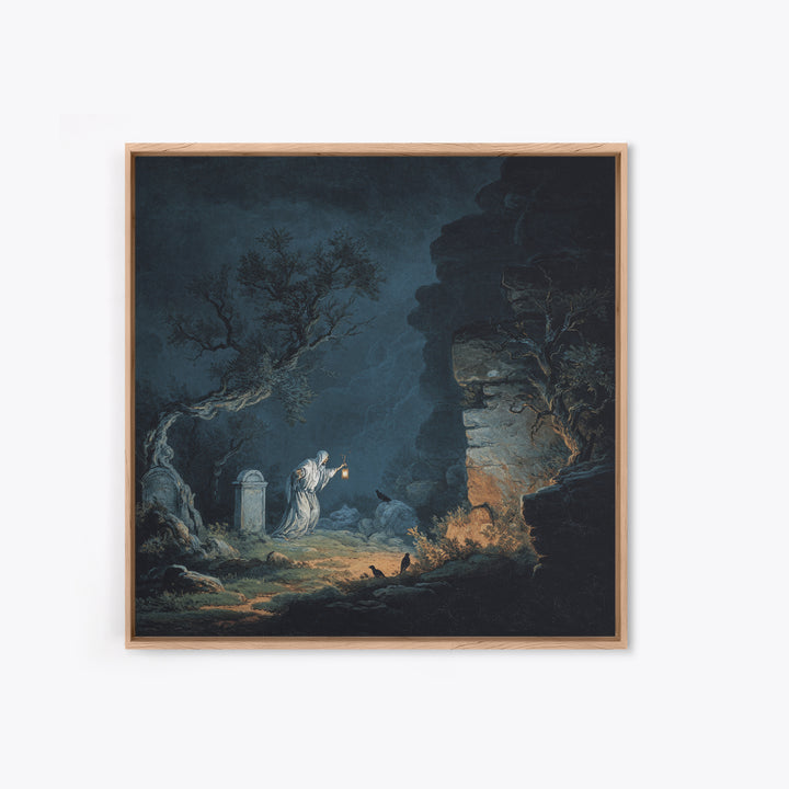 The Graveyard Ghost, Baroque Witchcraft Art, Square Wall Art, Dark Halloween Decor, Canvas Print, Halloween Wall Art, Gothic Home Decor
